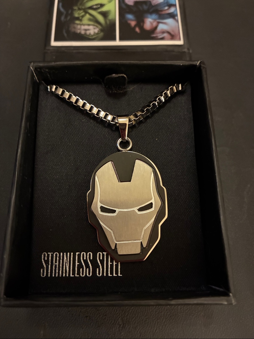 Iron Man Pendant on a beautiful box chain.Marvel Avenger.